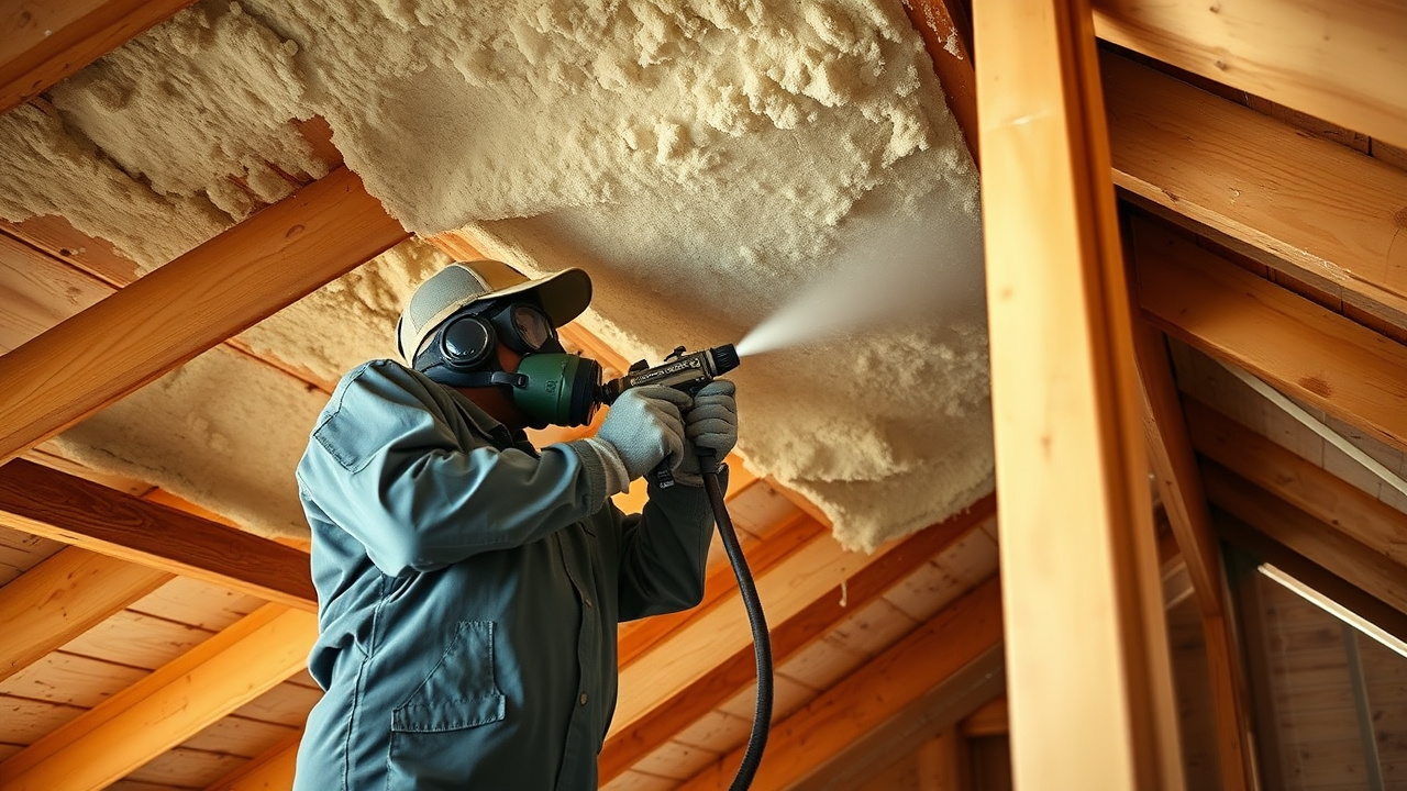 Technician spray-applying closed-cell spray foam insulation to a roof deck in a Mesa, Arizona attic